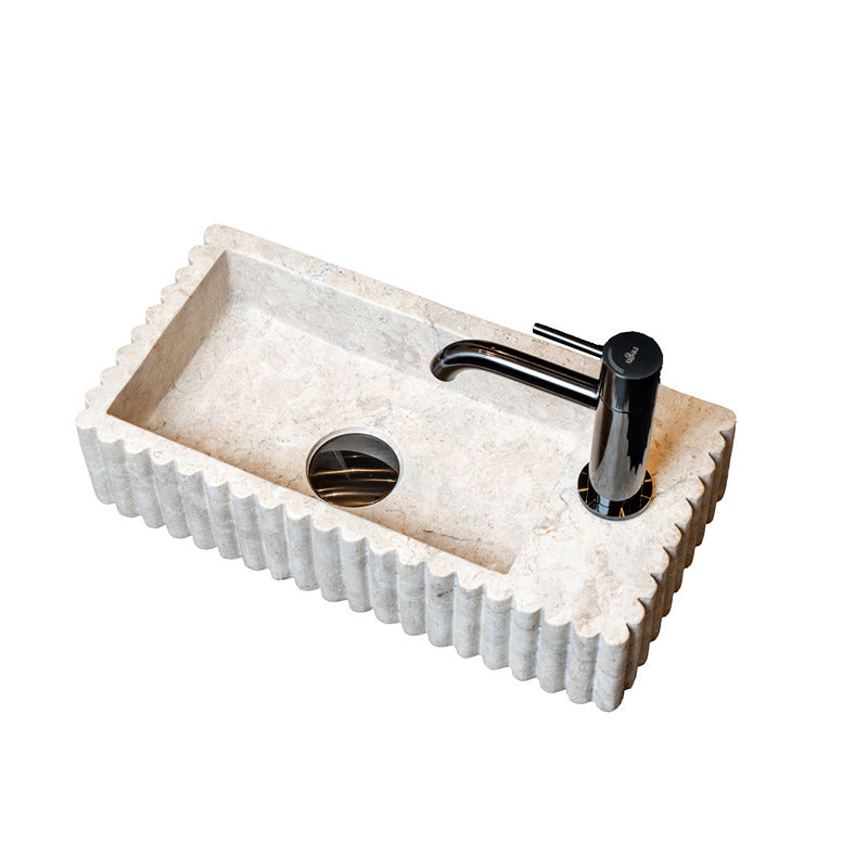 Loutro Lavabo Irini Fontein Wall Mounted Rectangle Stone Marble Basin (1 size, 4 styles, Beige) - Brand New Bathrooms