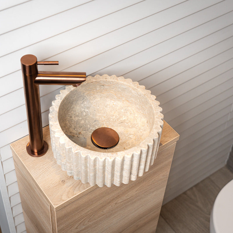 Loutro Lavabo Irini Mini Round Stone Marble Basin (1 size, Beige) - Brand New Bathrooms