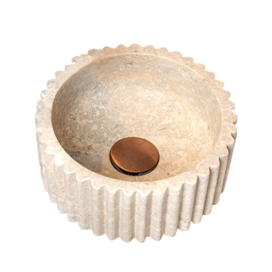 Loutro Lavabo Irini Mini Round Stone Marble Basin (1 size, Beige) - Brand New Bathrooms