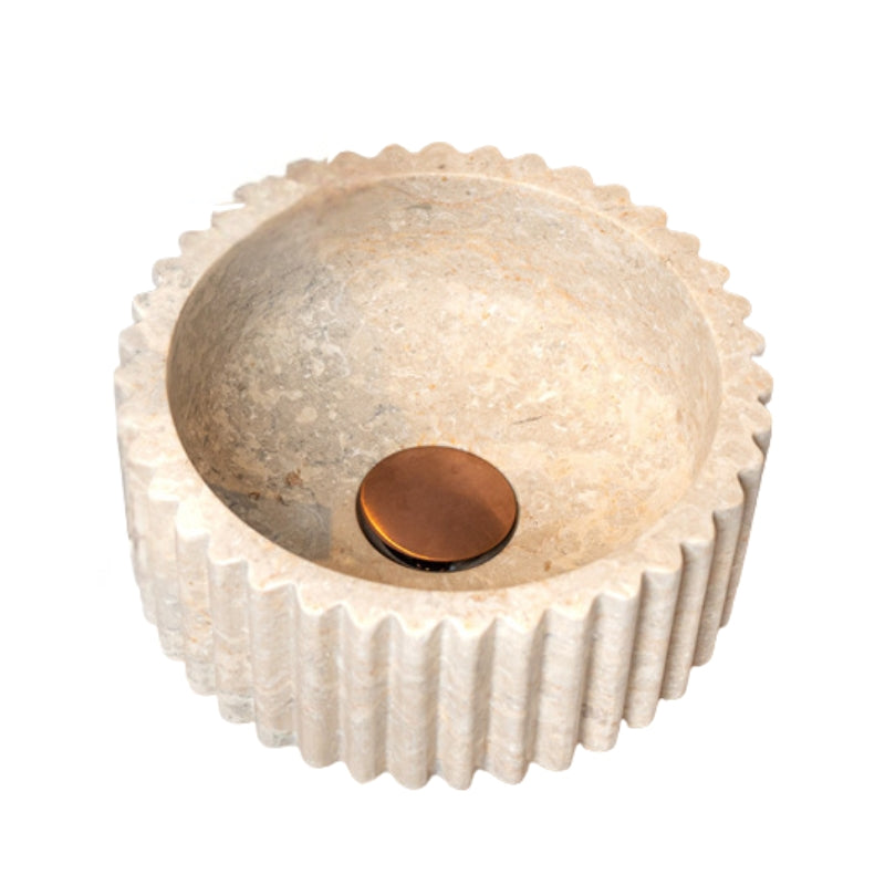 Loutro Lavabo Irini Mini Round Stone Marble Basin (1 size, Beige) - Brand New Bathrooms