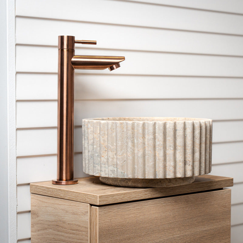 Loutro Lavabo Irini Mini Round Stone Marble Basin (1 size, Beige) - Brand New Bathrooms