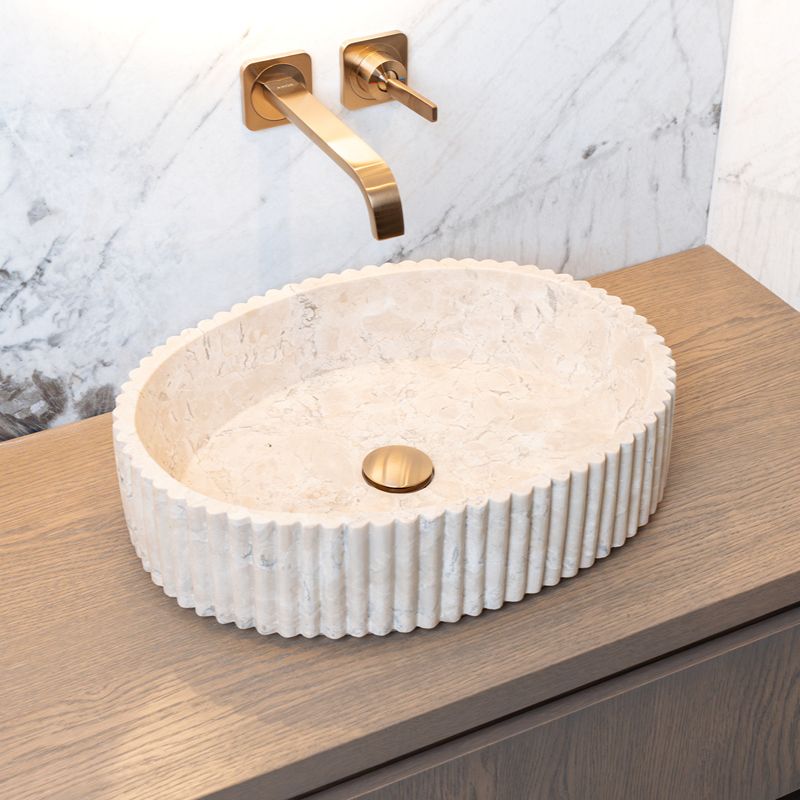 Loutro Lavabo Irini Oval Stone Marble Basin (1 size, Beige) - Brand New Bathrooms