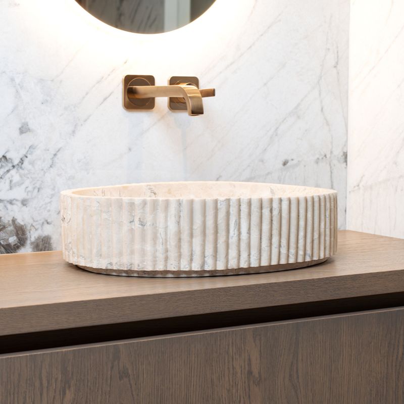 Loutro Lavabo Irini Oval Stone Marble Basin (1 size, Beige) - Brand New Bathrooms