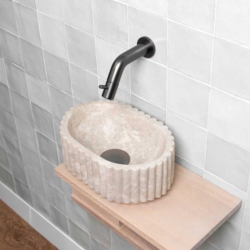Loutro Lavabo Irini Ovale Mini Stone Marble Basin (1 size, Beige) - Brand New Bathrooms