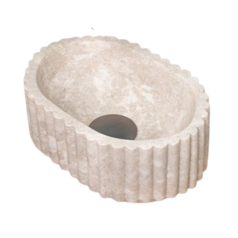 Loutro Lavabo Irini Ovale Mini Stone Marble Basin (1 size, Beige) - Brand New Bathrooms