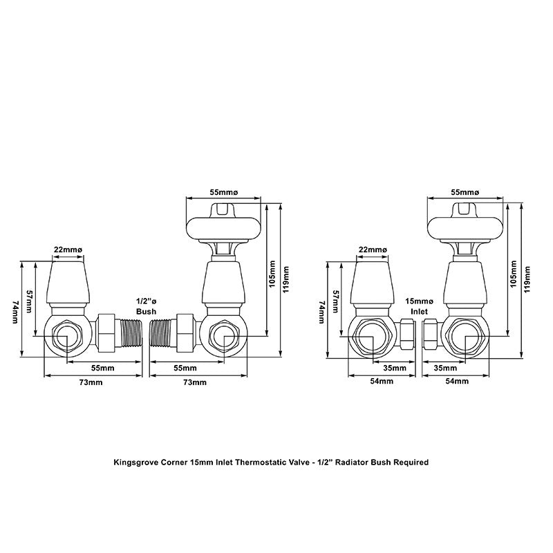 Carron Kingsgrove Inlet Corner Thermostatic Radiator Valve (1 size, 6 colours) - Brand New Bathrooms
