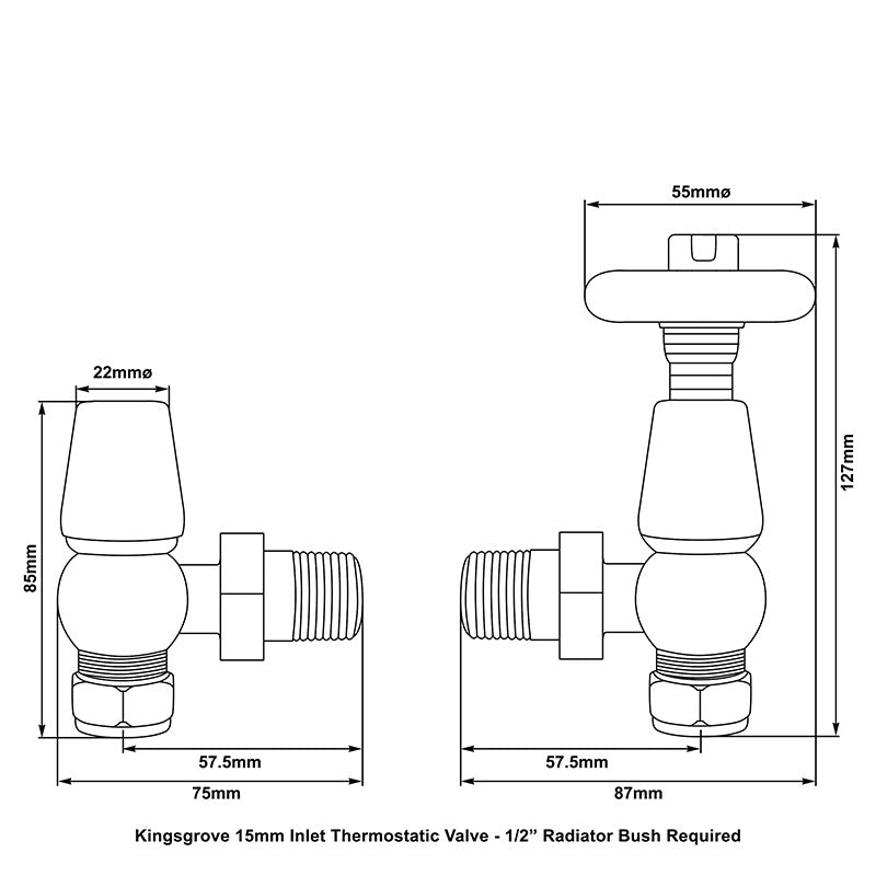Carron Kingsgrove Inlet Thermostatic Radiator Valve (1 size, 6 colours) - Brand New Bathrooms
