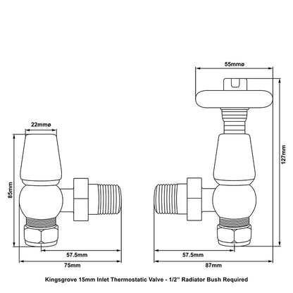 Carron Kingsgrove Inlet Thermostatic Radiator Valve (1 size, 6 colours) - Brand New Bathrooms