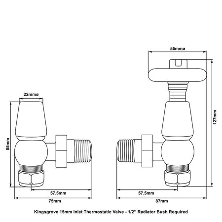 Carron Kingsgrove Inlet Thermostatic Radiator Valve (1 size, 6 colours) - Brand New Bathrooms