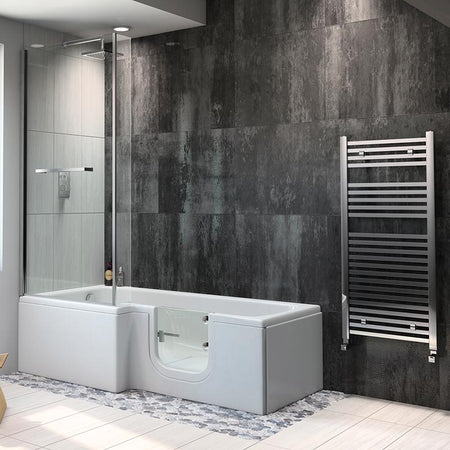 Mantaleda Larimar L-Shaped Shower Bathtub & Bath Screen (1 size, 2 styles, White) - Brand New Bathrooms