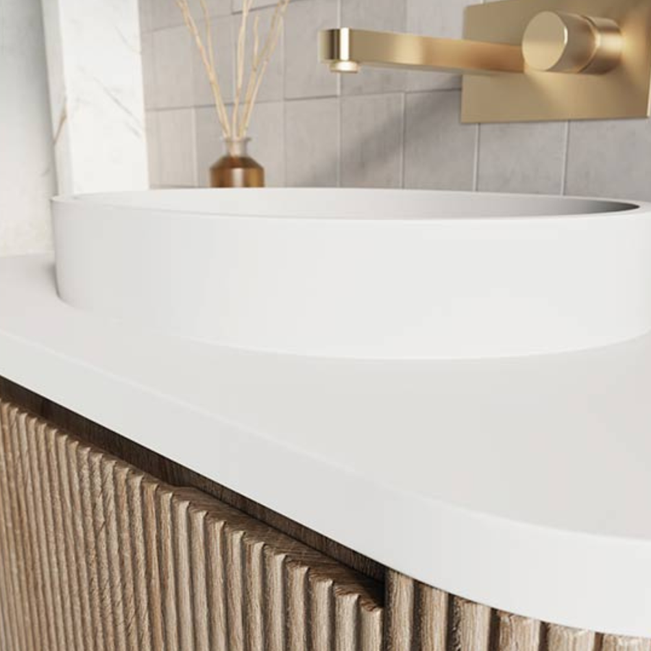 Scudo Linea Curve Stone Resin Oval Basin & Counter Top (2 sizes, Matt White) BASIN & TOP ONLY
