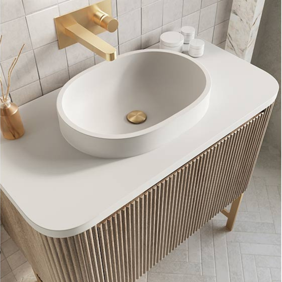 Scudo Linea Curve Stone Resin Oval Basin & Counter Top (2 sizes, Matt White) BASIN & TOP ONLY