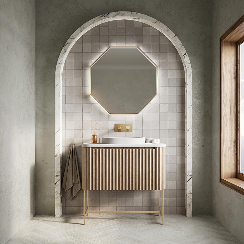 Scudo Linea Curve Basin Unit Frame (2 sizes, Brushed Brass) - Brand New Bathrooms