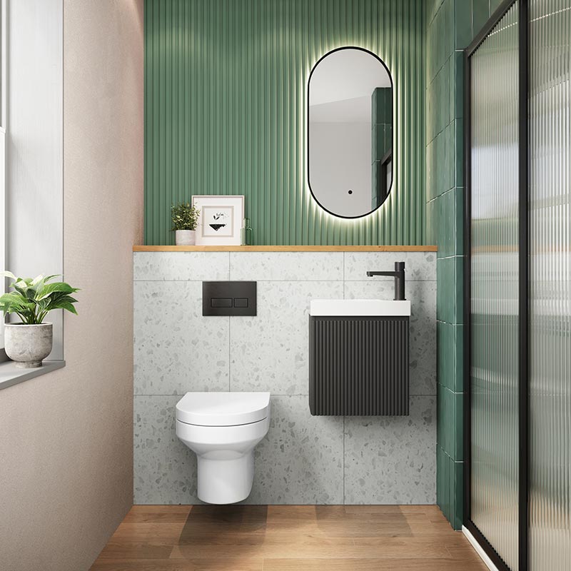 Scudo Linea Fluted Wall Hung 400mm Cloakroom Unit (1 size, 3 colours) - Brand New Bathrooms