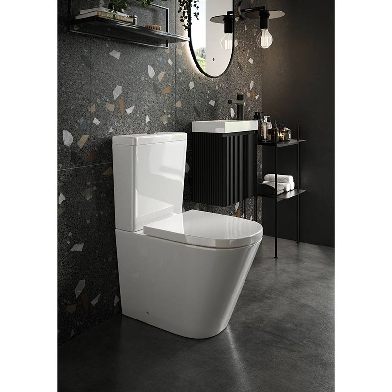 Scudo Linea Rimless Back to Wall Toilet Pan & Seat (White) - Brand New Bathrooms