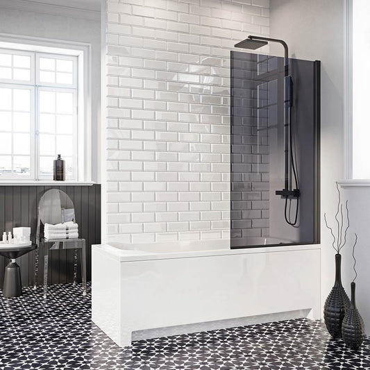 Scudo S6 Mono Square Edge 6mm Glass Bath Screen (H1400 x W800mm) - Brand New Bathrooms