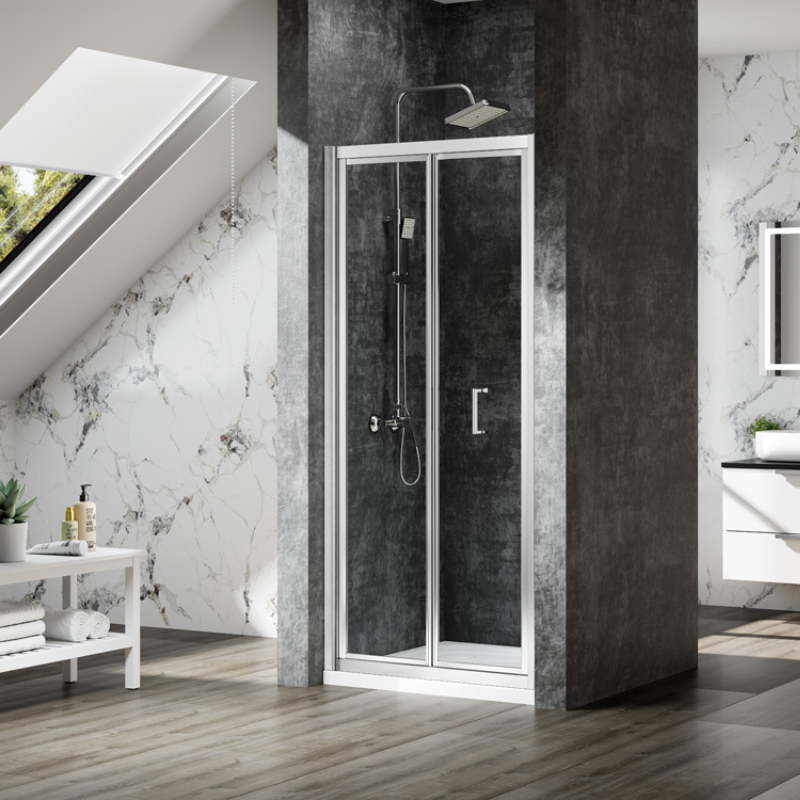 Merlyn MBOX | Bifold Shower Door | Loft Height (3 sizes, Polished Chrome)