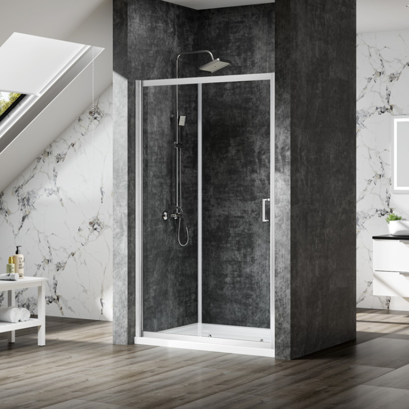 Merlyn MBOX | Sliding Shower Door | In Recess | Loft Height (9 sizes, Polished Chrome)