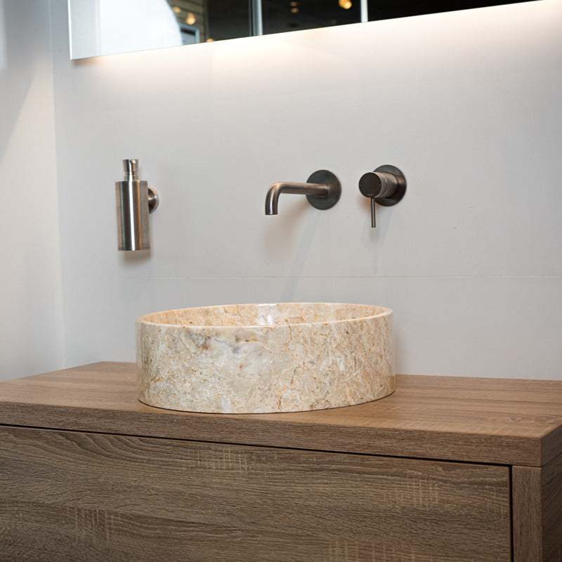 Loutro Lavabo Louise-S Round Marble Basin (1 size, Beige) - Brand New Bathrooms