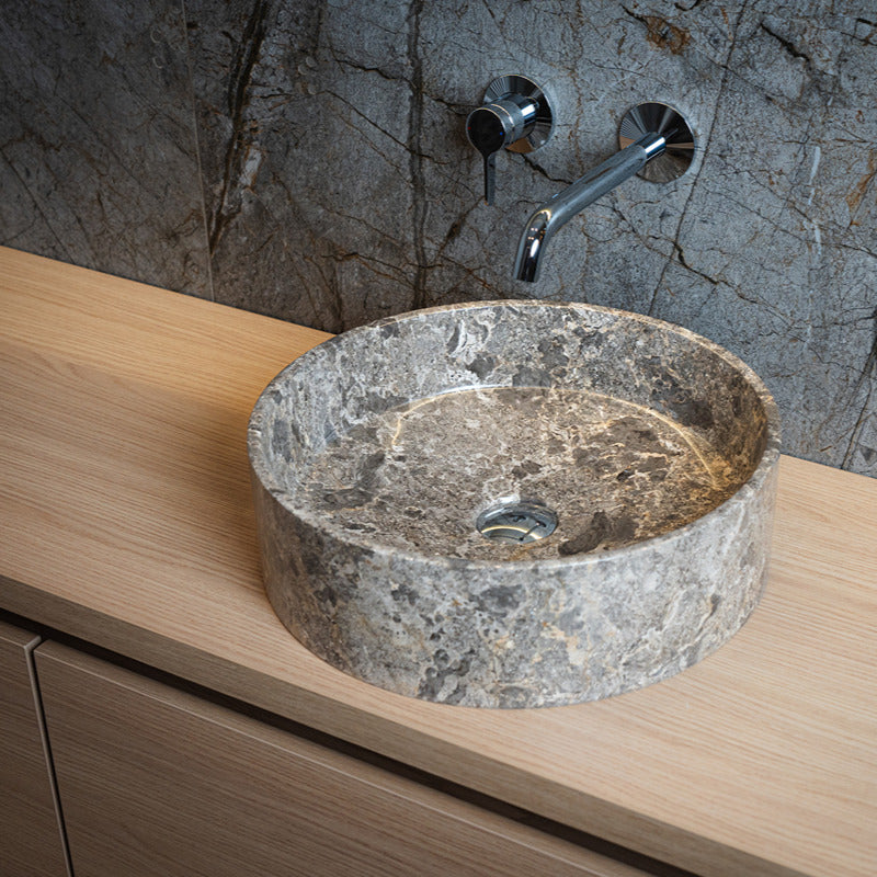 Loutro Lavabo Louise-T Round Marble Basin (1 size, Taupe) - Brand New Bathrooms