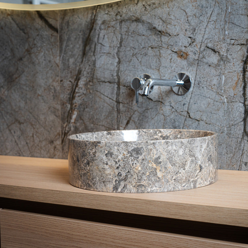 Loutro Lavabo Louise-T Round Marble Basin (1 size, Taupe) - Brand New Bathrooms