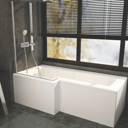 Giavani Bathrooms Complete Bathroom Suite with 1700mm L-Shape Right-Handed Shower Bath, Chrome Brassware & Vanity Unit (3 colours)