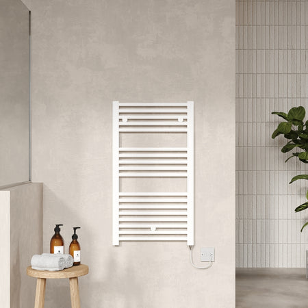 Nuie Round Electric Towel Rail (300, 500, 750 Watts, Gloss White) - Brand New Bathrooms