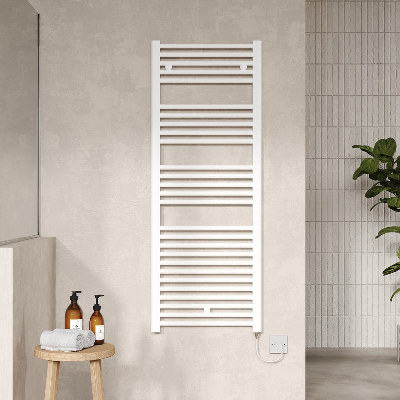 Nuie Round Electric Towel Rail (300, 500, 750 Watts, Gloss White) - Brand New Bathrooms