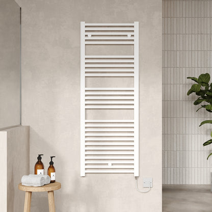 Nuie Round Electric Towel Rail (300, 500, 750 Watts, Gloss White) - Brand New Bathrooms