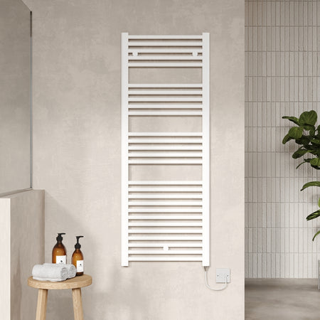 Nuie Round Electric Towel Rail (300, 500, 750 Watts, Gloss White) - Brand New Bathrooms