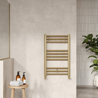 Nuie Lorica Straight Towel Radiator with Round Rails (2 sizes, Brushed Brass) - Brand New Bathrooms