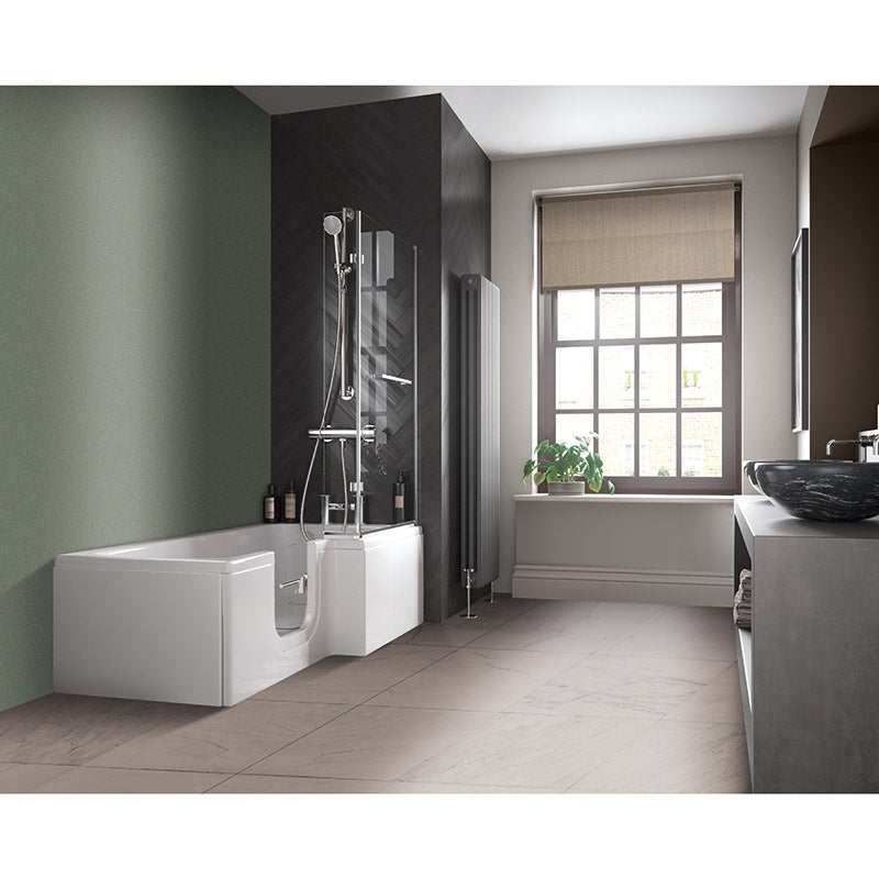 Mantaleda Larimar L-Shaped Shower Bathtub & Bath Screen (1 size, 2 styles, White) - Brand New Bathrooms