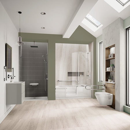 Mantaleda Kineduo Walk-In Shower Bathtub (Complete Set) (2 sizes, 2 styles, White) - Brand New Bathrooms