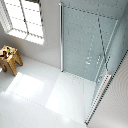 Merlyn 8 Series Frameless | Pivot Door Corner Shower Wall (4 sizes, Chrome)