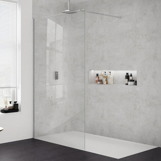 Merlyn 8mm Wetroom Panel | Wetroom Walk-In Shower (13 sizes, 6 colours, 2 glass styles)