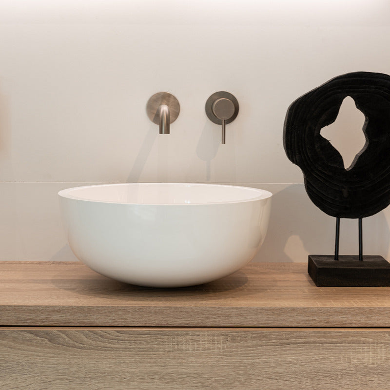 Loutro Lavabo Milano Round Solid Surface Basin (1 size, Matt White) - Brand New Bathrooms