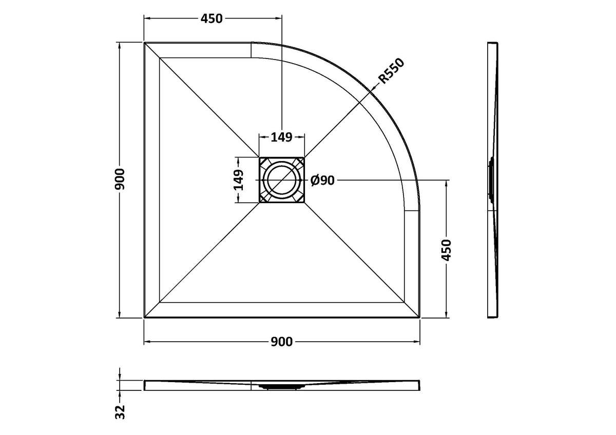 Nuie Quadrant Slimline Shower Tray (2 sizes, White ) - Brand New Bathrooms
