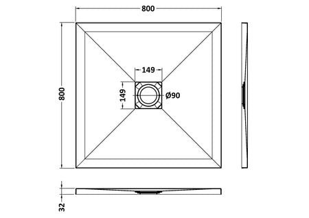 Nuie Square Slimline Shower Tray (2 sizes, Grey) - Brand New Bathrooms