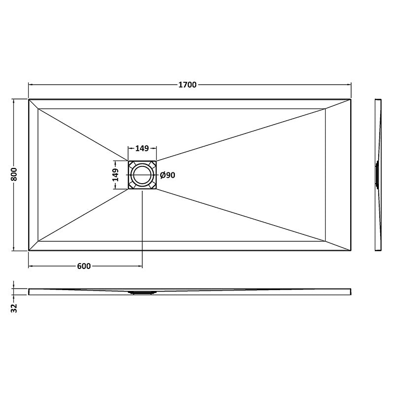 Nuie Rectangular Slimline Shower Tray (8 sizes, Grey) - Brandnew Bathroom