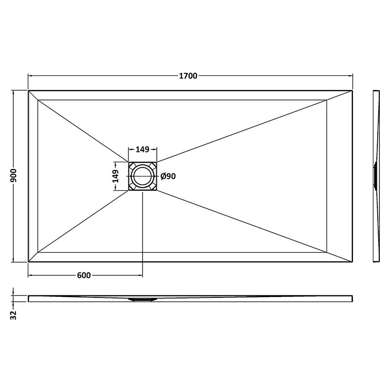 Nuie Rectangular Slimline Shower Tray (8 sizes, Grey) - Brandnew Bathroom