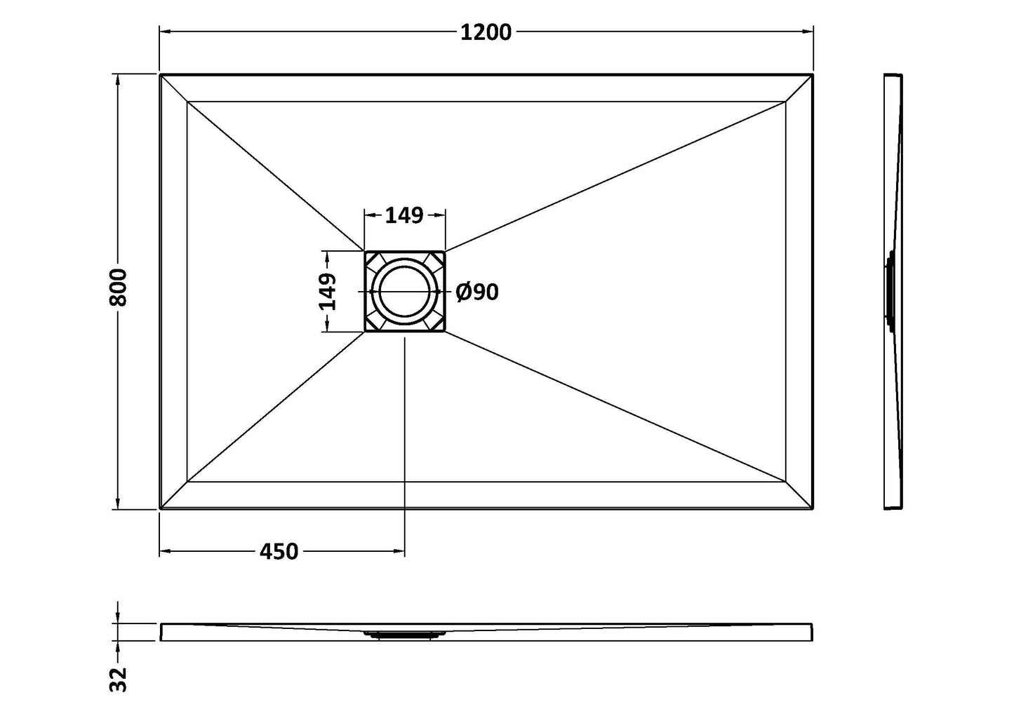 Nuie Rectangular Slimline Shower Tray (8 sizes, Black) - Brand New Bathrooms