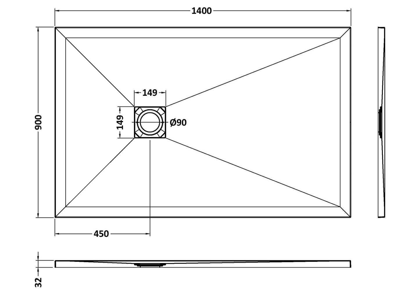 Nuie Rectangular Slimline Shower Tray (8 sizes, Black) - Brand New Bathrooms