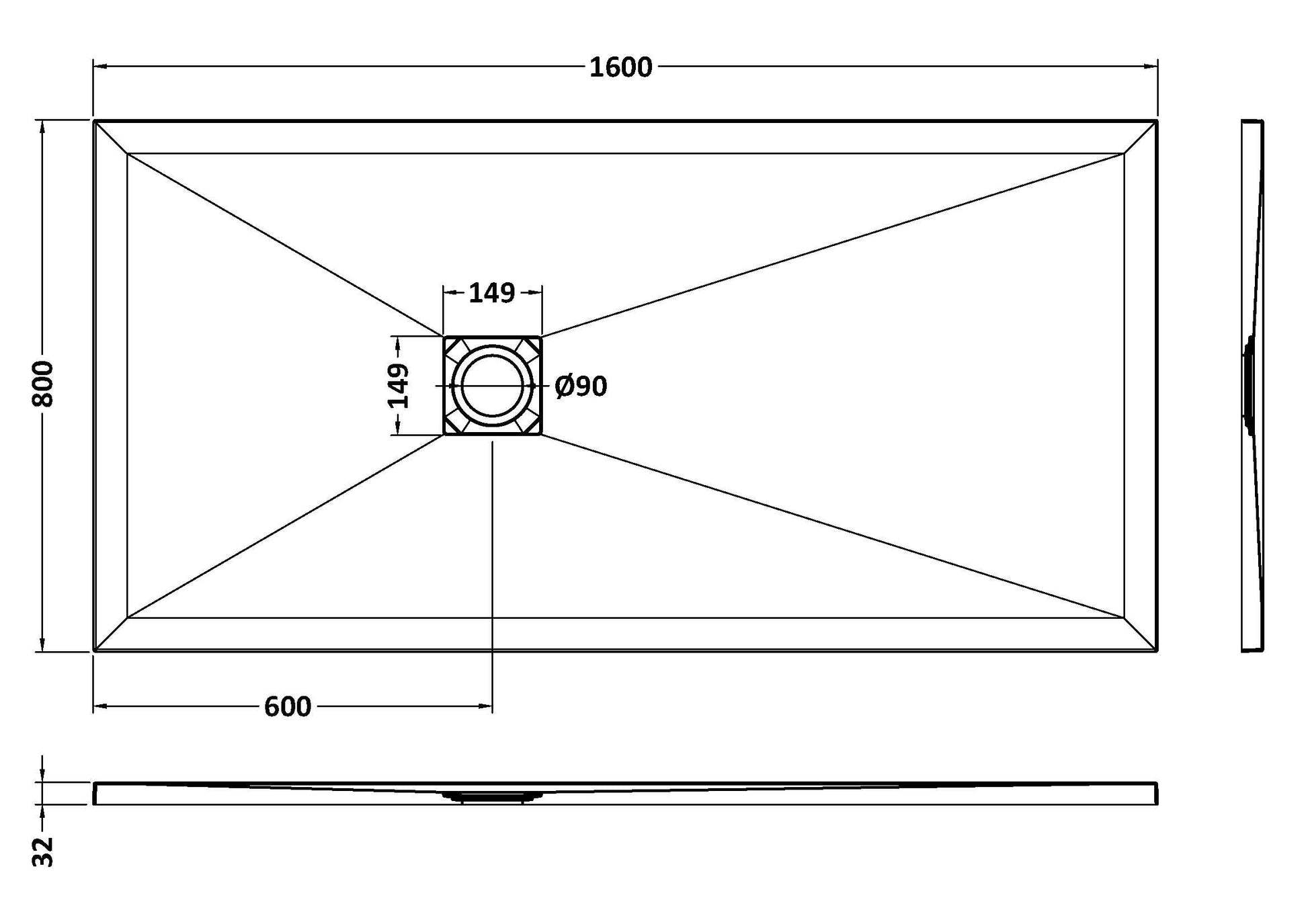 Nuie Rectangular Slimline Shower Tray (8 sizes, Black) - Brand New Bathrooms