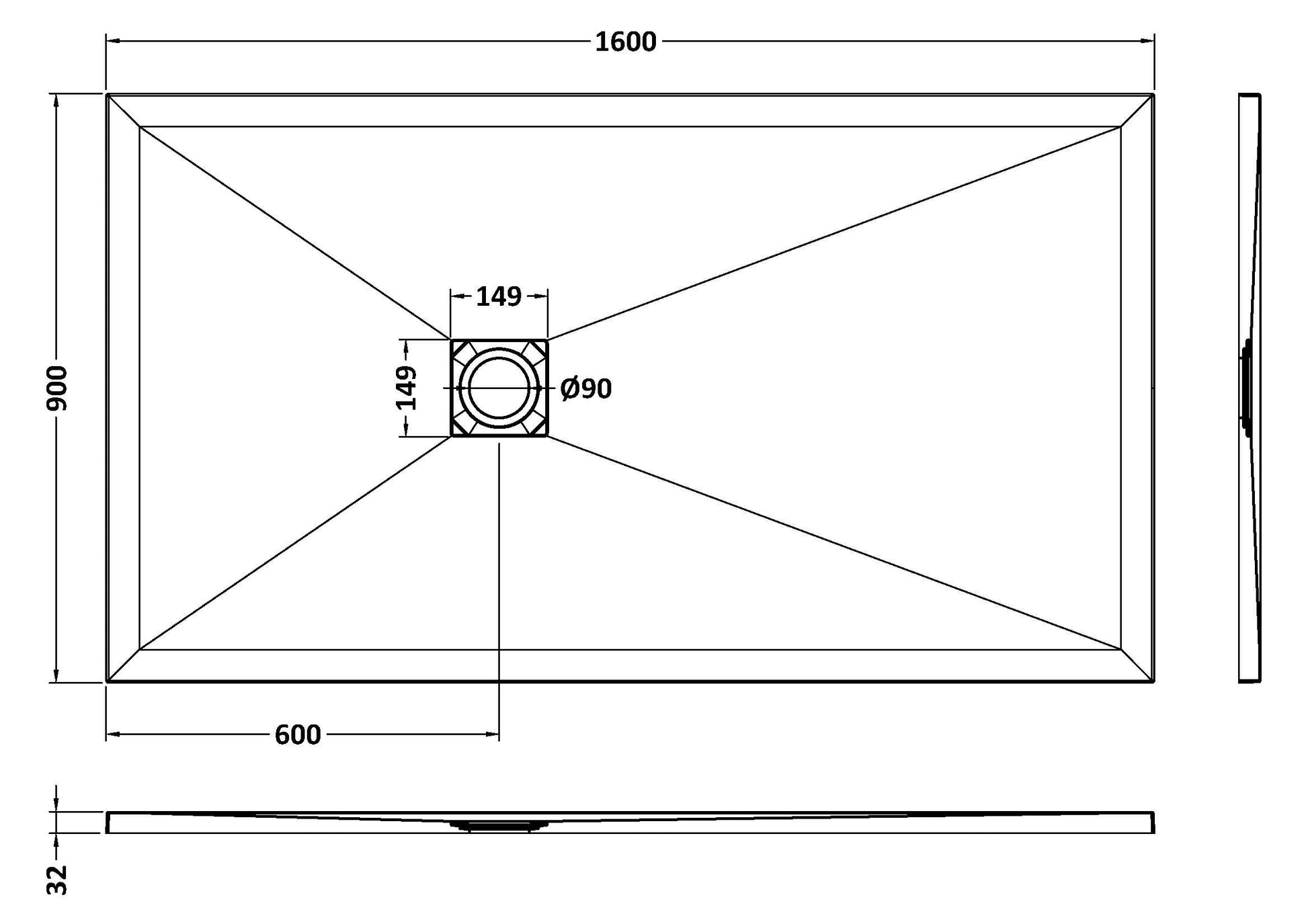 Nuie Rectangular Slimline Shower Tray (8 sizes, Black) - Brand New Bathrooms