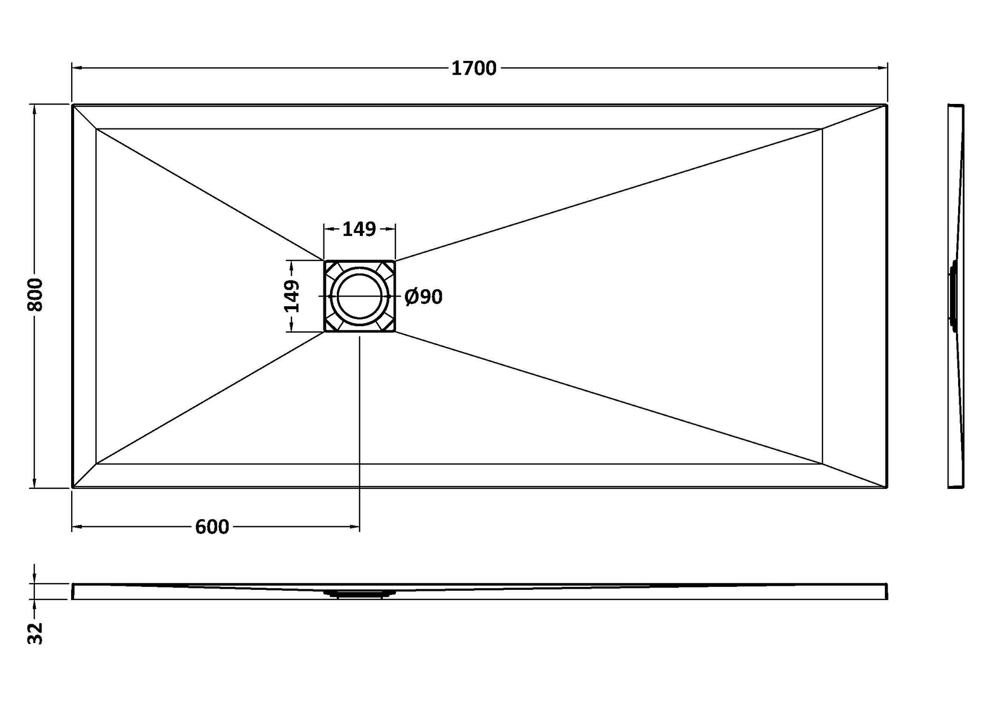 Nuie Rectangular Slimline Shower Tray (8 sizes, Black) - Brand New Bathrooms
