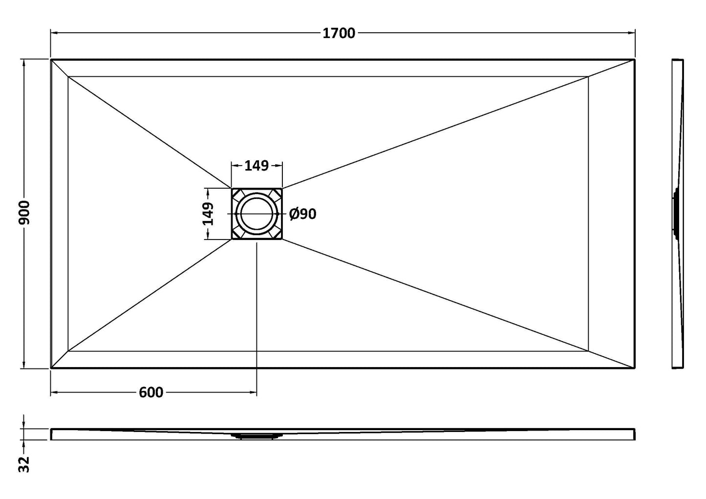 Nuie Rectangular Slimline Shower Tray (8 sizes, Black) - Brand New Bathrooms