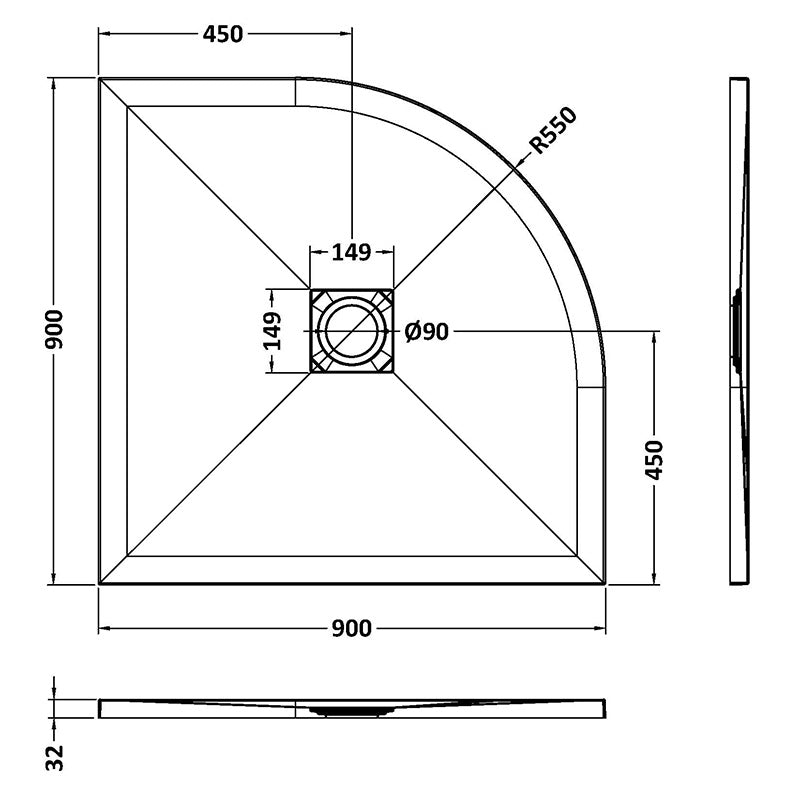 Nuie Quadrant Slimline Shower Tray (2 sizes, Black) - Brandnew Bathroom