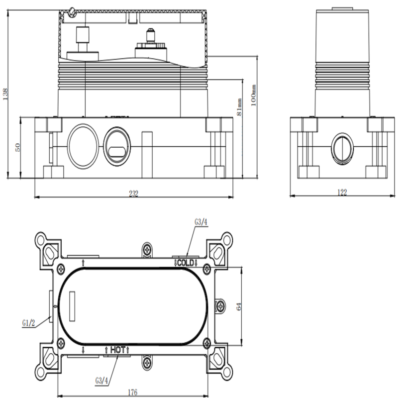 Scudo Core Concealed Valve Body Single Outlet Universal (1 size, Black, 3 styles) - Brand New Bathrooms