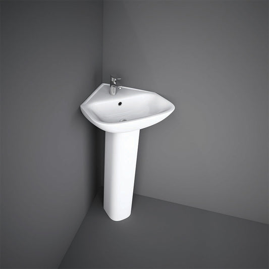RAK Ceramics Origin 370mm Corner Basin with 1 Tap Hole (1 size, Alpine White) BASIN ONLY - Brand New Bathrooms