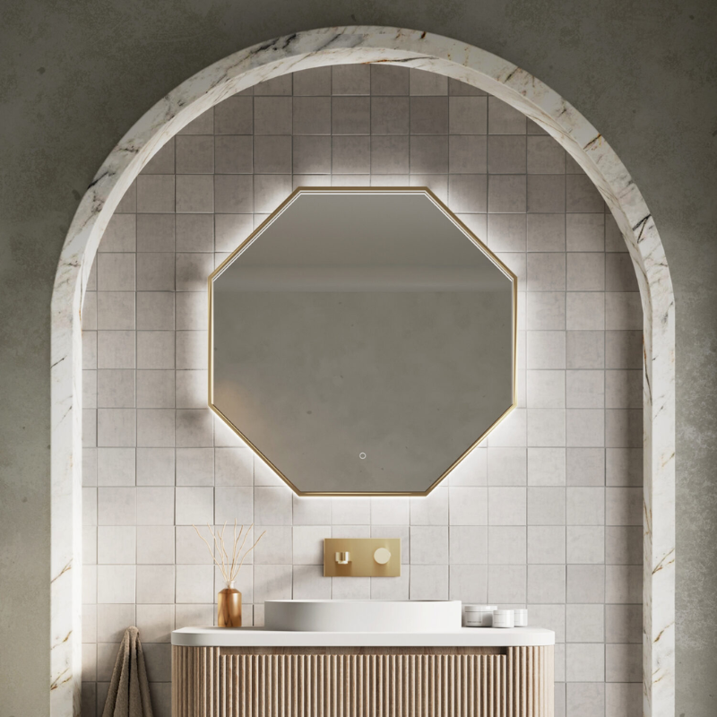 Scudo Passa Octagonal LED Mirror with Demister Pad (2 sizes, 2 colours) - Brand New Bathrooms